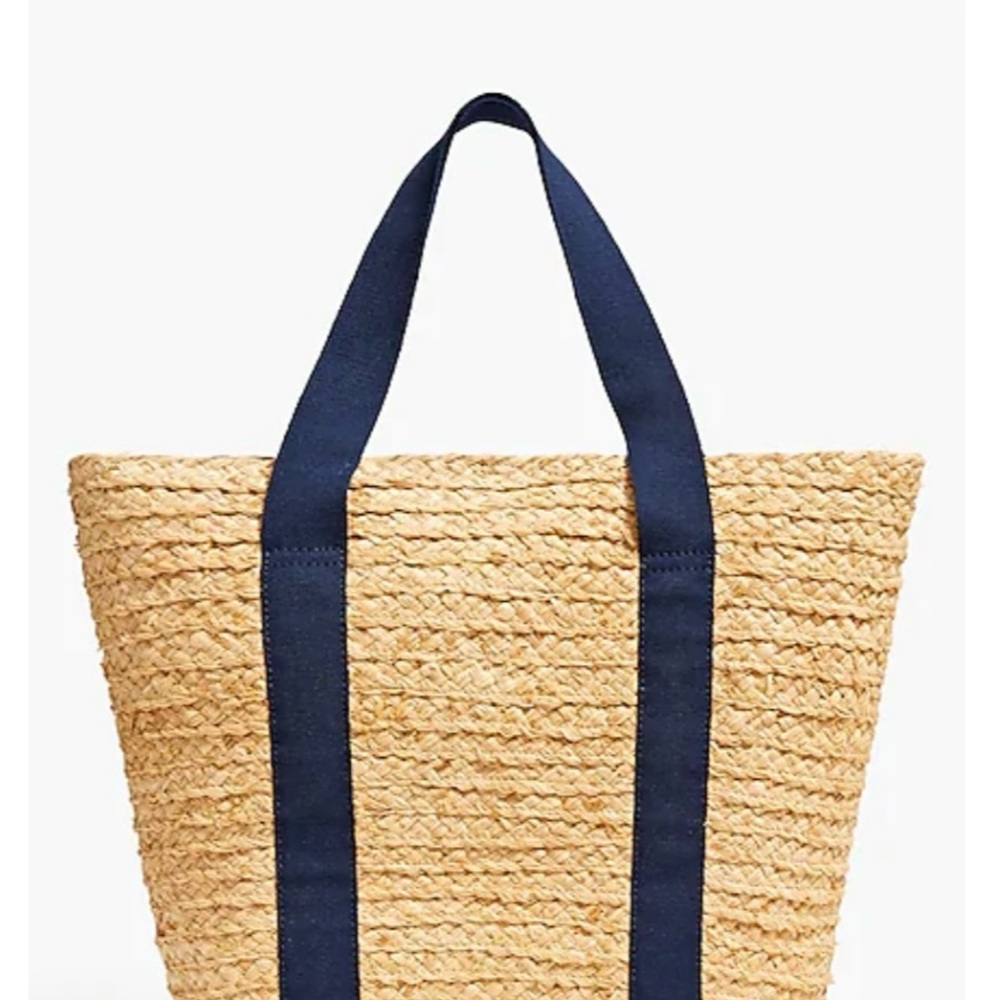 J.Crew Raffia straw structured tote bag Navy NWT